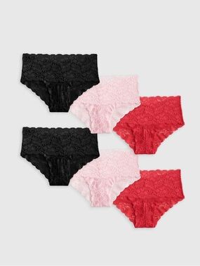 New Quince Stretch Lace Cheeky Panty Set 6 Pack Black Pink Ruby Women’s M